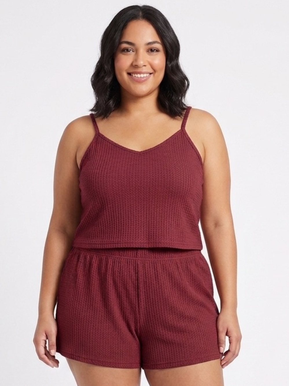 Women’s Waffle Knit Sleep Set Plus Size 2X New Without Tags Summer Burgundy